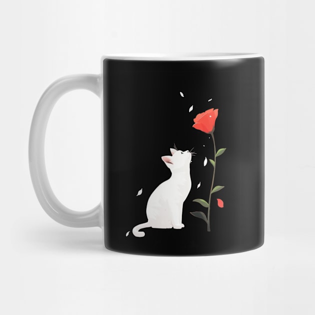 White Cat and Rose Simple and Clean by Vlaa